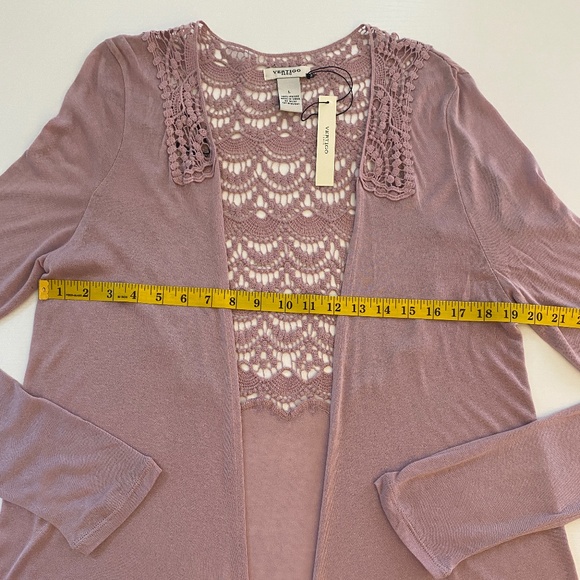 Vertigo Paris Crochet Long Sleeve Hi Low Open Cardigan NWT. Size L - Picture 10 of 12